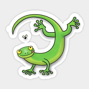 Cute green gecko cartoon Sticker